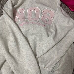 Gray Sweatshirt with Pink Accents